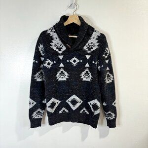 Y2K Trash Nouveau Sweater Mens Size M Black Knit Tribal Southwestern Toggle